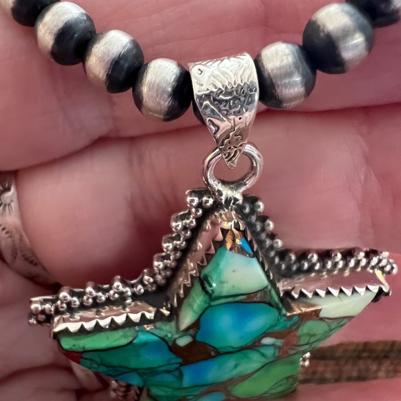 ❤️ Green Dahlia Kingman Turquoise Decorative Star 925 Statement Pendant 15.1 Gm - Picture 3 of 17